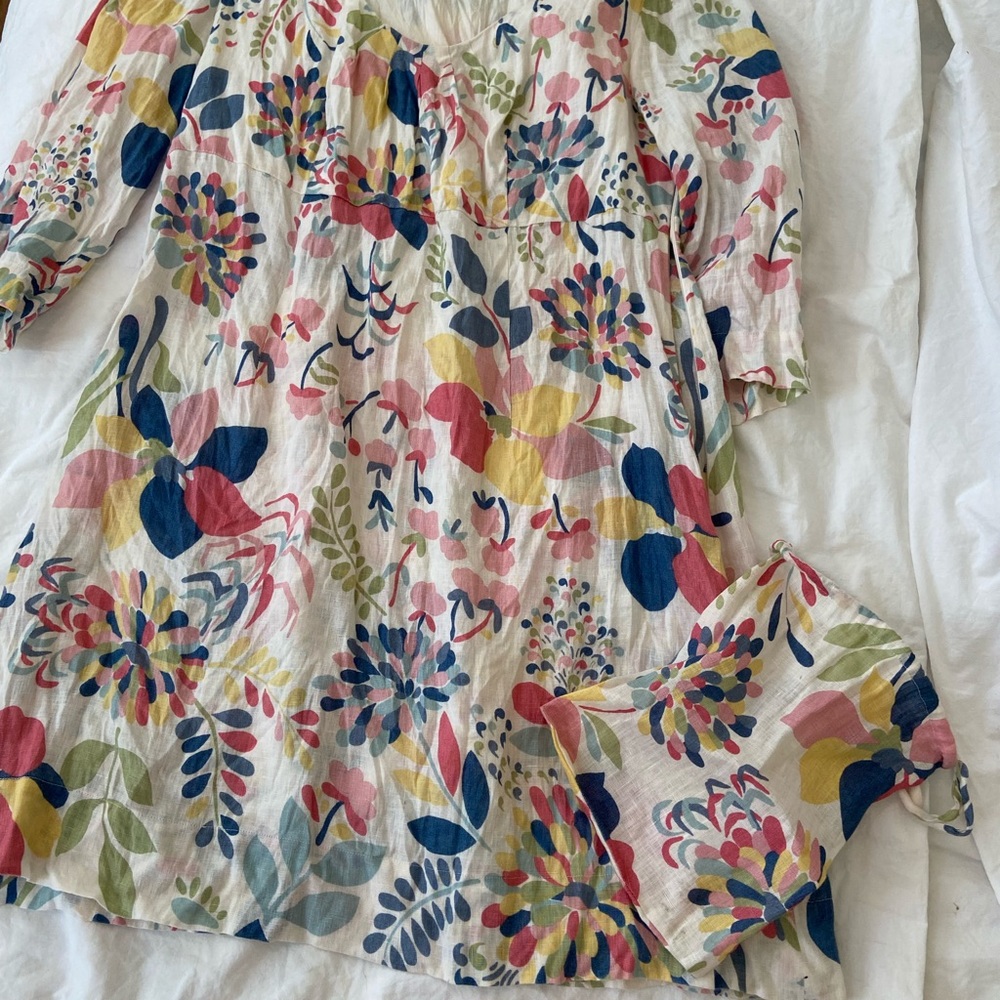 BODEN Womens Floral Midi 100% Linen 3/4 Sleeves 8